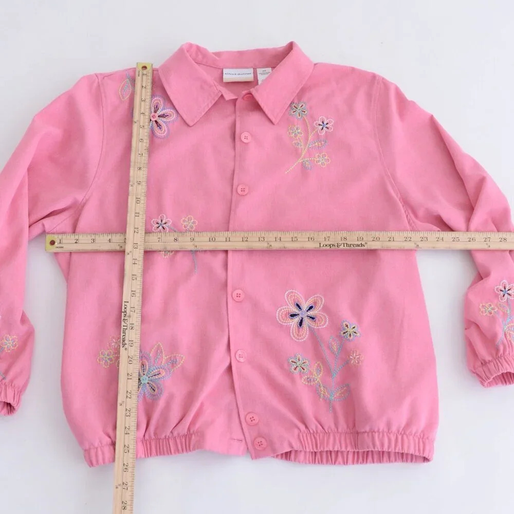 Vintage Alfred  Dunner Pink Embroidered Floral Button Up Lightweight Jacket 18W - Picture 2 of 13